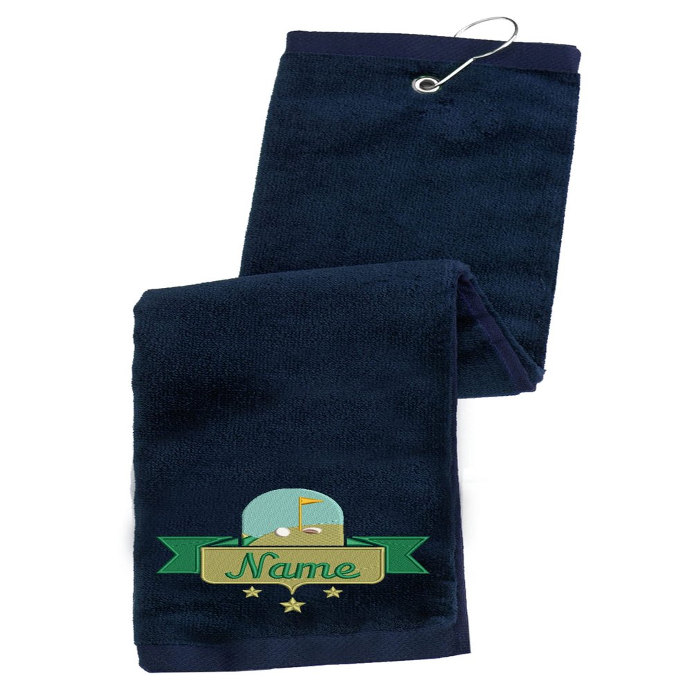 Printualist Personalized Golf Towel - Custom Embroidered Design & Name - Golf Course Design - 16" x 26", Blue, Absorbent Cotton Terry Velour Fabric