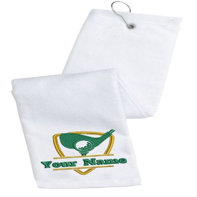 Printualist Personalized Golf Towel - Custom Embroidered Design & Name - Golf Clubs and Golf Balls Design - 16" x 26", White, Absorbent Cotton Terry Velour Fabric