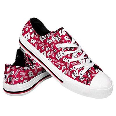 FOCO Wisconsin Badgers NCAA Womens Low Top Repeat Print Canvas Shoes - 7