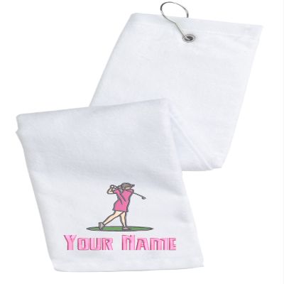 Printualist Personalized Golf Towel - Custom Embroidered Design & Name - Women Design - 16" x 26", White, Absorbent Cotton Terry Velour Fabric