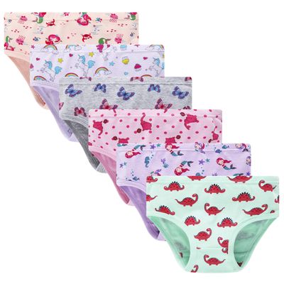 Cadidi Dinos Girls' Cotton Panties Little Girls Soft Underwear Kids Briefs (Pack of 6) Size 4 5