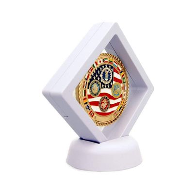DECOMIL Coin Display Stand - Set of 5-3D Floating Frame Display Holder with Stands for Challenge Coins, AA Medallions, Jewelry, 2.75 x 2.75 x 0.75 inches (5, White)