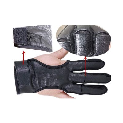 Archery Deer Skin 3 Finger Glove Shooting Protector Gear Leather High Elastic (L)