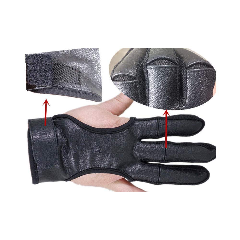 Archery Deer Skin 3 Finger Glove Shooting Protector Gear Leather High Elastic (L)