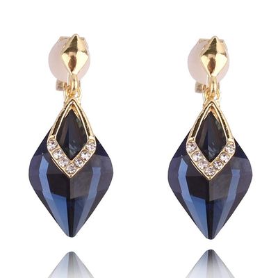 HAPPYAN High-grade Rhinestone Crystal Clip on Earrings No Pierced for Women Party Wedding Anti-Allergy Ear Clip (Blue Clip-on)