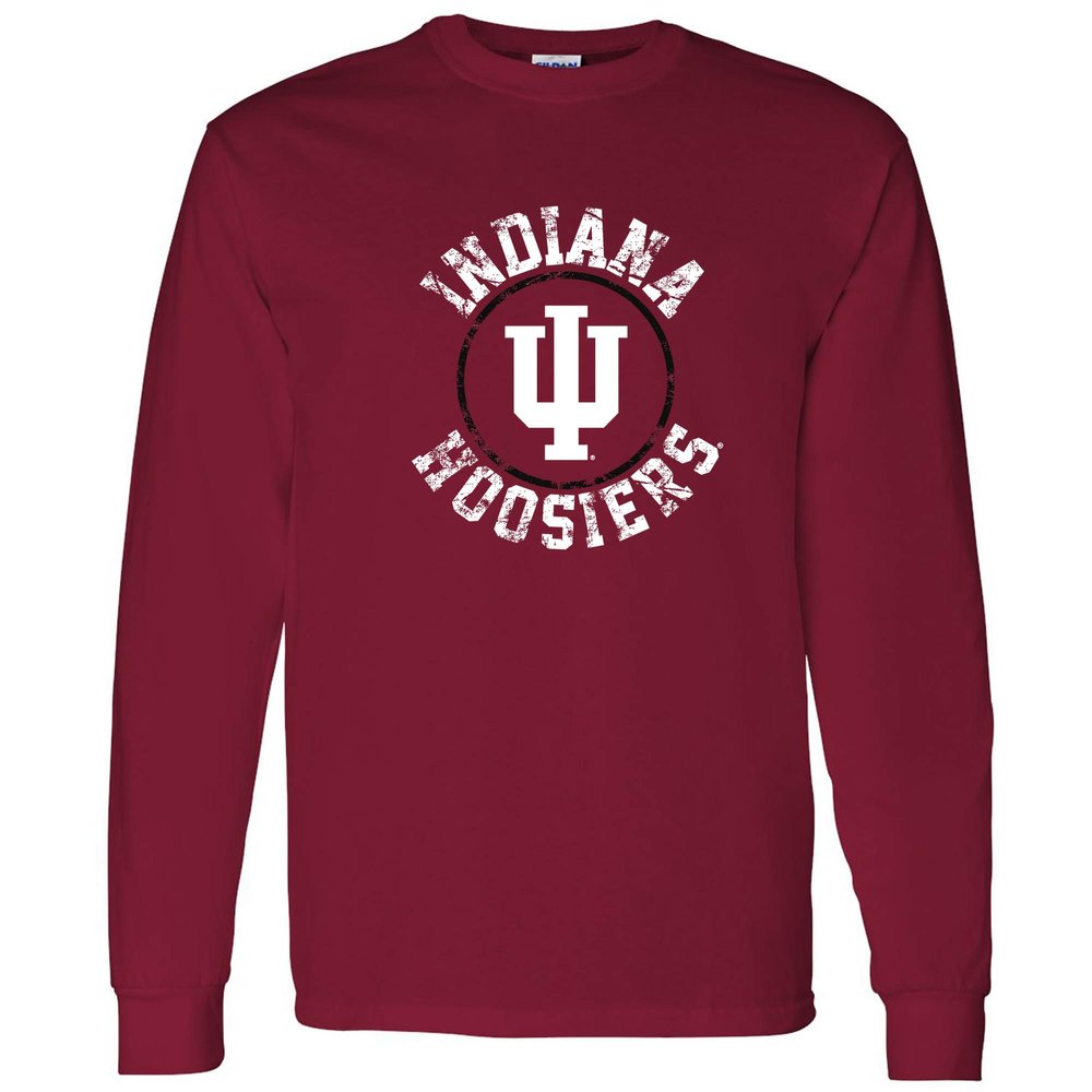 AL04 - Indiana Hoosiers Distressed Circle Logo Long Sleeve - 3X-Large - Cardinal