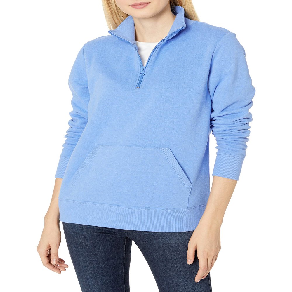 Amazon Essentials Women's Long-Sleeve Fleece Quarter-Zip Top (Available in Plus Size), Blue Heather, Medium