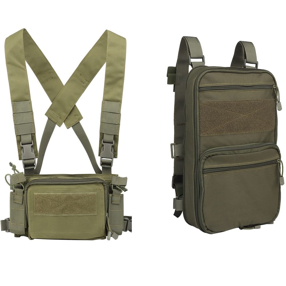 GYDEHUTJ Tactical Vest Airsoft Ammo Chest Rig 5.56 9mm Magazine Carrier with Molle Flatpack Backpack