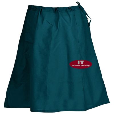 Indian Trendy Sari Petticoat Cotton Stitched Adjustable Waist Saree Underskirt Lining Skirt - One Size - Teal