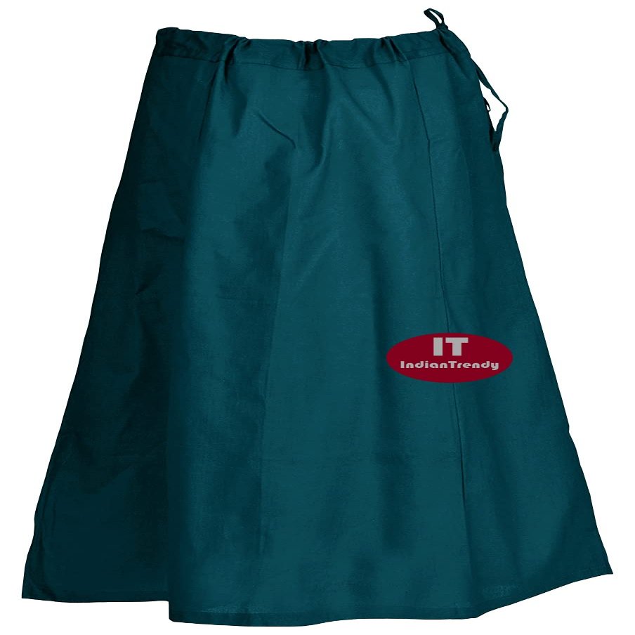 Indian Trendy Sari Petticoat Cotton Stitched Adjustable Waist Saree Underskirt Lining Skirt - One Size - Teal