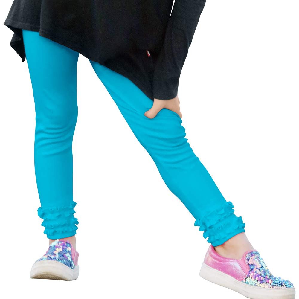City Threads Girls' Ruffle Leggings 100% Cotton Baby Girl Ruffle Pants Boutique for School Uniform Sports Coverage Play Perfect for Sensitive Skin SPD Sensory Friendly Clothing, Turquoise, 8
