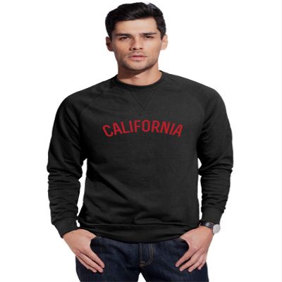 Daxton California Sweatshirt Athletic Fit Pullover Crewneck French Terry Fabric, Black Sweatshirt Red Letters, M