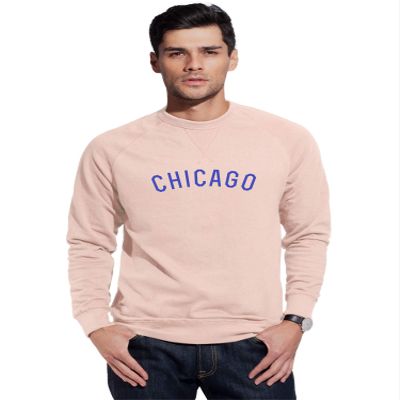 Daxton Chicago Sweatshirt Athletic Fit Pullover Crewneck French Terry Fabric, Peach Sweatshirt Ry Letters, XS