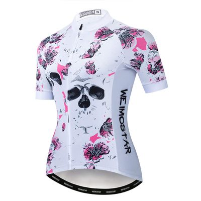 Bike Jersey Women's Cycling Jersey Zipper MTB Tops Apparel Mountain Road Bicycle Clothes Breathable Pro Team Biker Racing Shirts for Ladies Female Cycle Clothing Summer Dog White Black XXL