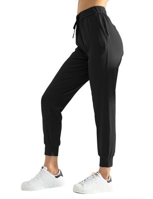 AJISAI Women's Joggers Pants with Pockets Drawstring Sweatpants for Running Workout Lounge Wear Black L