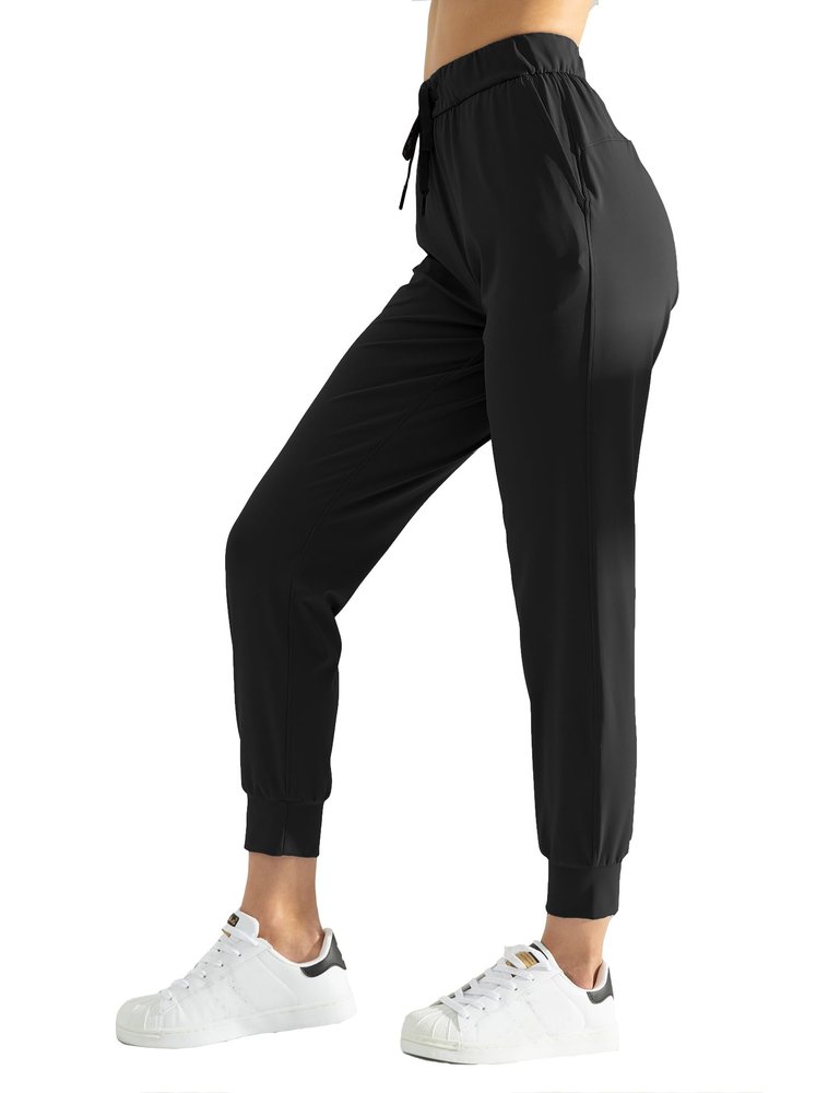 AJISAI Women's Joggers Pants with Pockets Drawstring Sweatpants for Running Workout Lounge Wear Black L