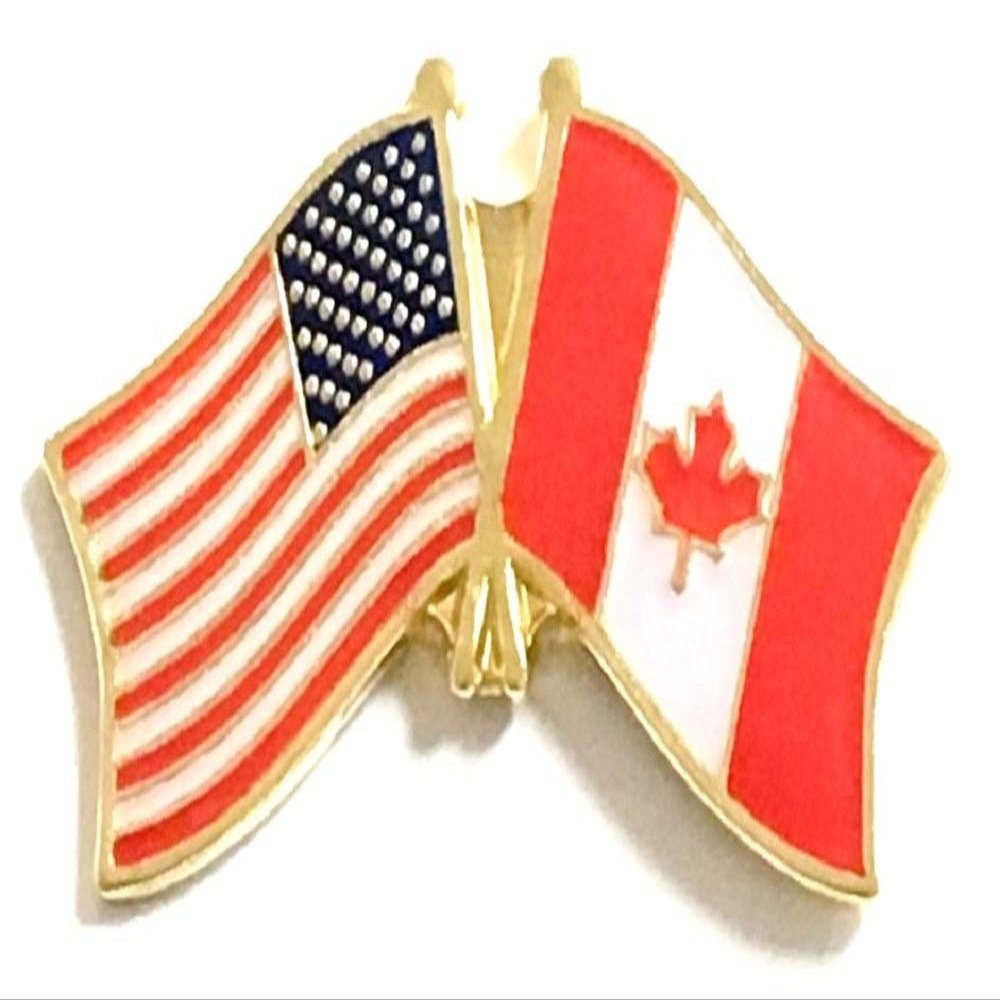 Canada Friendship Double Flag Lapel Pin US Crossed Emblem Tie and Hat Pin Badge