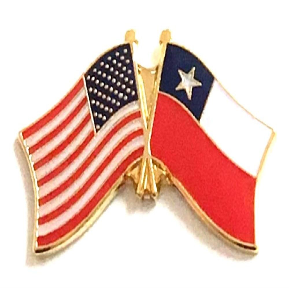 Chile Friendship Double Flag Lapel Pin US Crossed Emblem Tie and Hat Pin Badge
