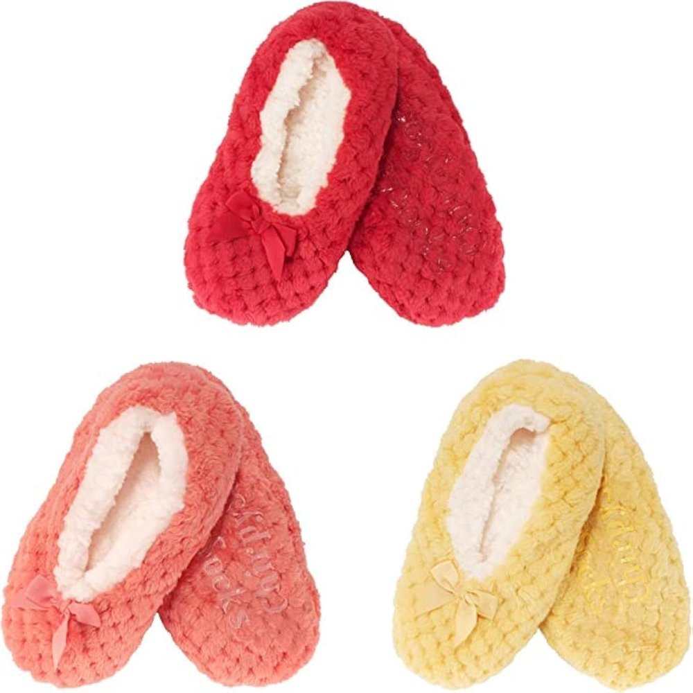 Adult Women Warm Cozy Fuzzy Soft Touch Slippers Non-Slip Lined Socks, Indoor Travel Home Slipper, Assortment C, Small, 3 Pairs