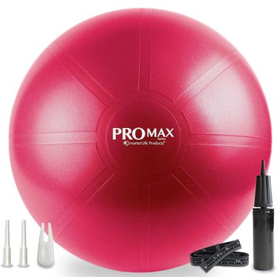 SmarterLife PRO MAX Exercise Ball for Stability Workout, Fitness, Pregnancy, Yoga, Pilates, Home Gym, Physical Therapy, Birthing, Balance Ball Chair (55 cm, Berry Red)