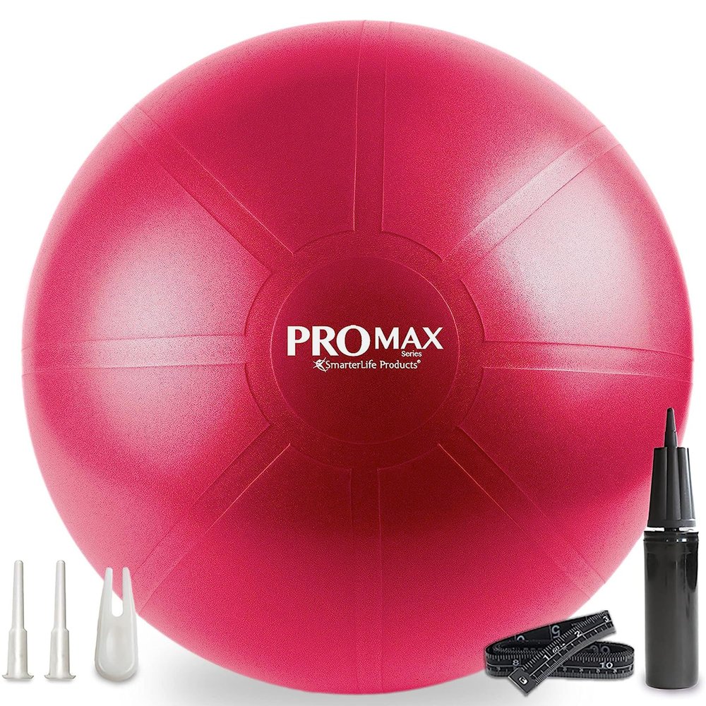 SmarterLife PRO MAX Exercise Ball for Stability Workout, Fitness, Pregnancy, Yoga, Pilates, Home Gym, Physical Therapy, Birthing, Balance Ball Chair (55 cm, Berry Red)