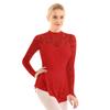 inlzdz Women's Figure Skating Dress Long Sleeve Fingerpoint Competition Dance Leotard Dresses Red Small view 4
