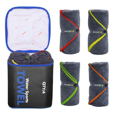 4Monster 4 Pack Microfiber Camping Towel Quick Dry, Super Absorbent Travel Towel with Waterproof Bag, Lightweight Boat Towel for RV, Sport, Gym, Beach, Pool, Swim,Family Trip