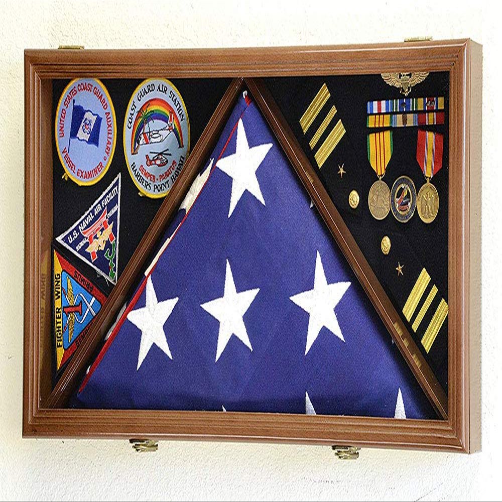 Large Flag & Medals Military Pins Patches Insignia Holds up to 5x9 Flag Display Case Frame Cabinet Shadowbox