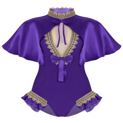 dPois Womens Adult Holloween Trapeze Costume 2 Pieces Cosplay Leotard Party Fancy Dress Up Purple Medium