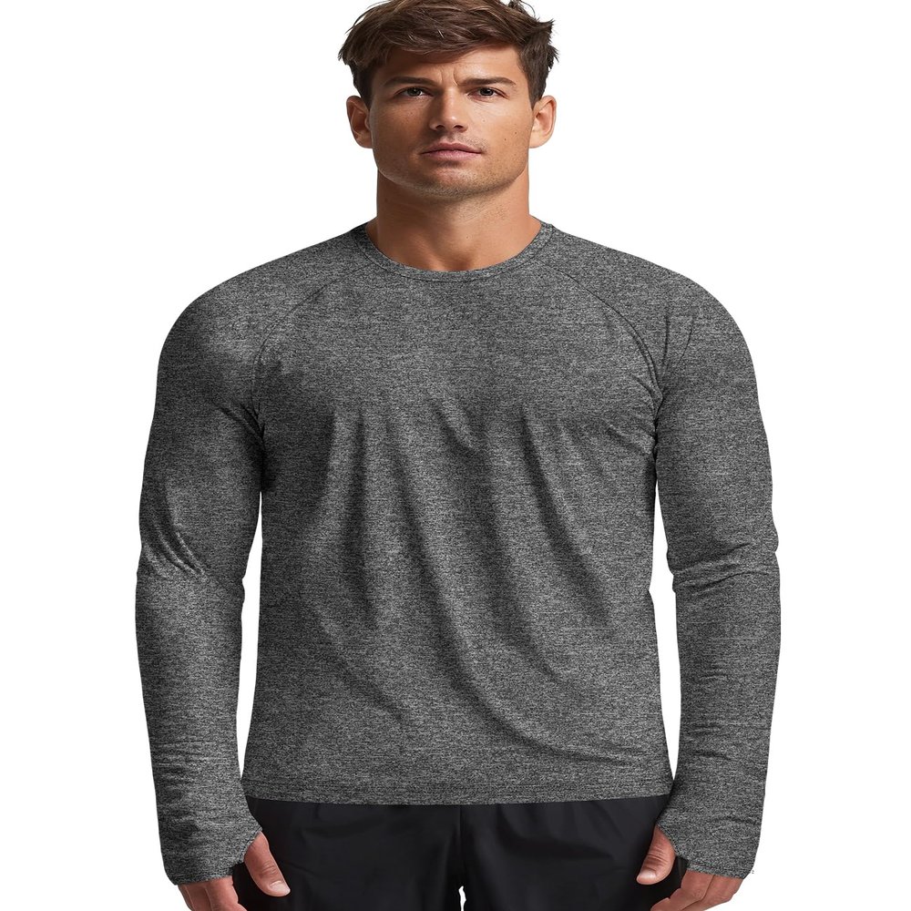 Zengjo Long Sleeve Moisture Wicking Shirts Men with Thumb Hole(Marled Charcoal,XXL)