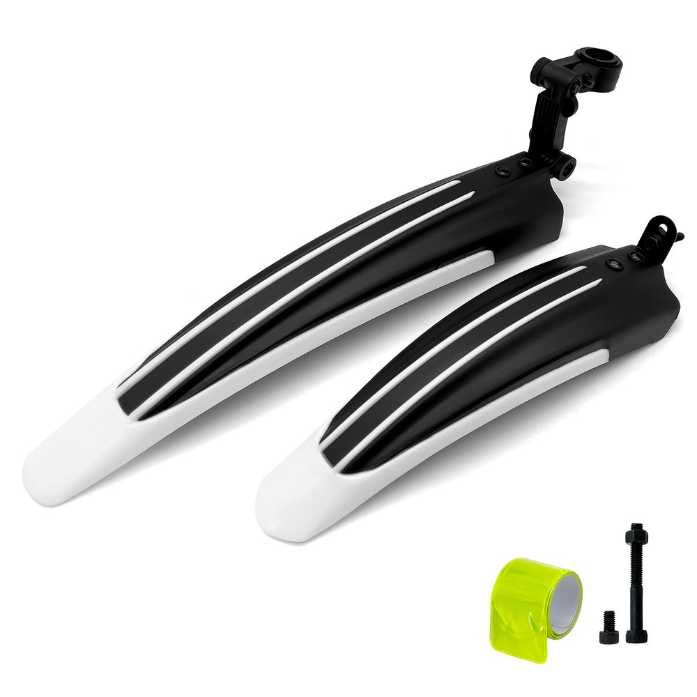Silfrae Adjustable Standard 26 inch Mountain Bike Splash Guard Bike Fenders Set Front and Rear (White-1)