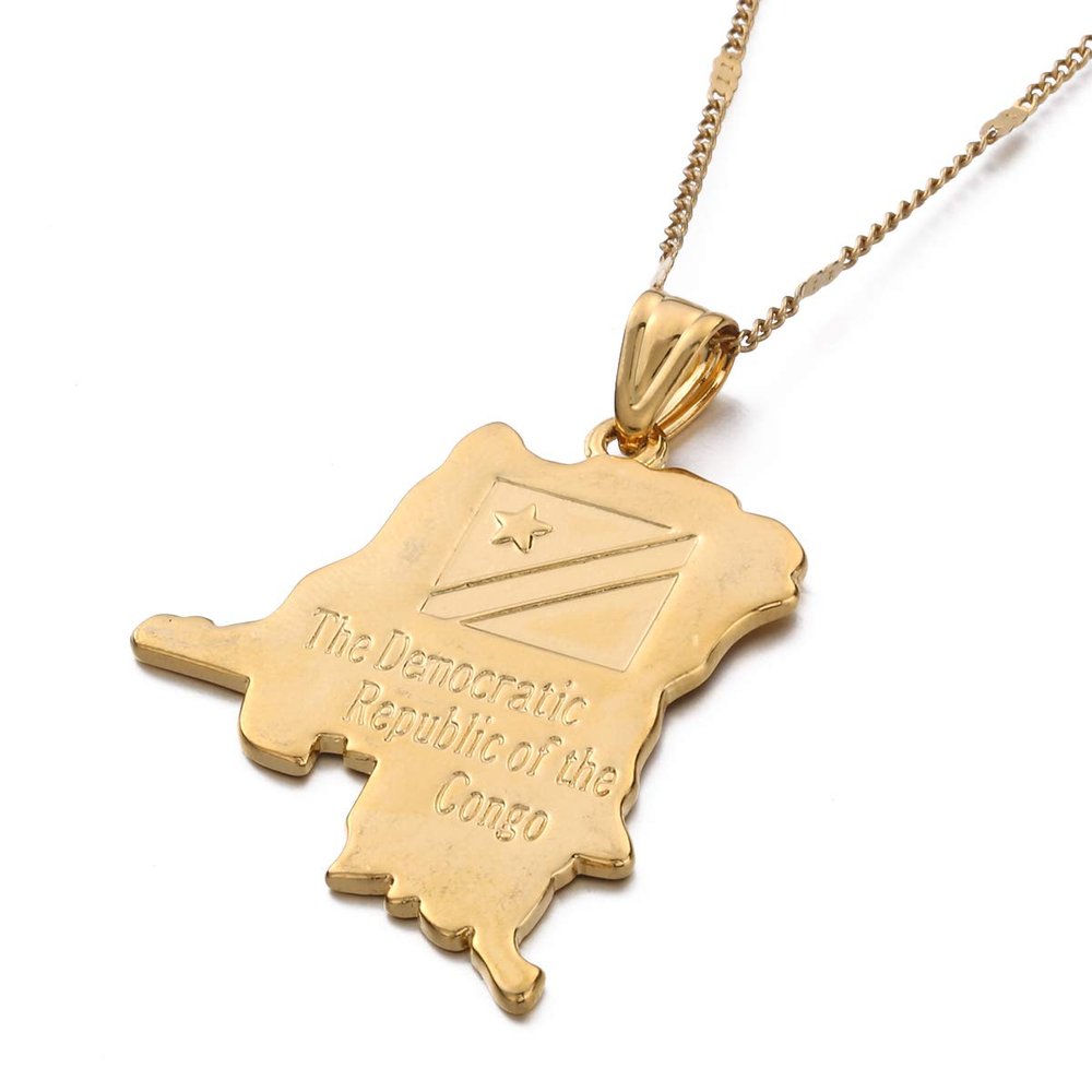 18K Democratic Republic of The Congo National Map Gold Plated DRC Kinshasa Pendant Necklace