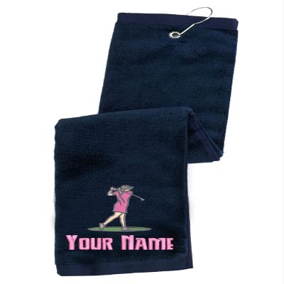 Printualist Personalized Golf Towel - Custom Embroidered Design & Name - Women Design - 16" x 26", Blue, Absorbent Cotton Terry Velour Fabric