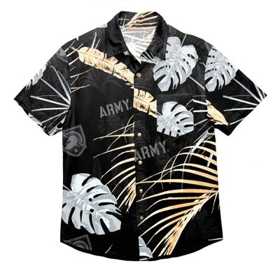 FOCO NCAA Army Black Knights Mens Tropical Button Up Shirtneon Palm Tropical Button Up Shirt, Neon Palm, Large