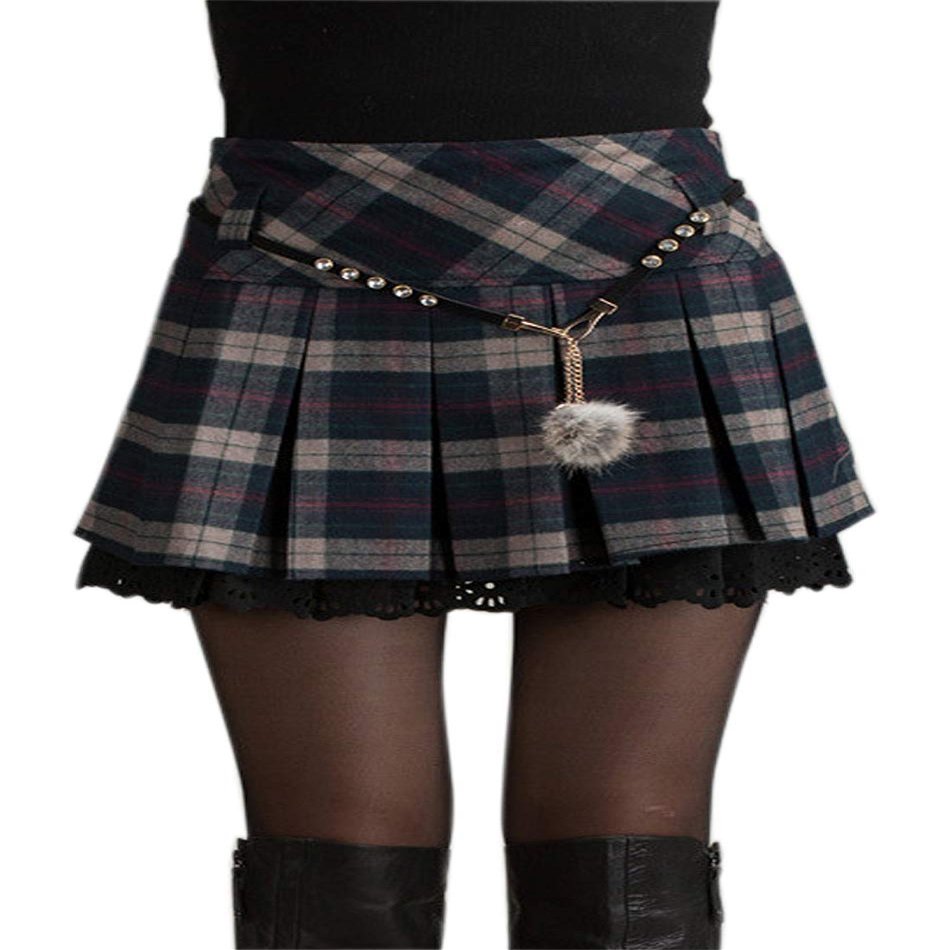 chouyatou Women's A-Line Plaid Wool Blend Pleated Skirt Side Zipper (XX-Large, Gray)