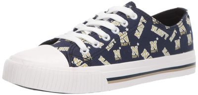 FOCO Navy Midshipmen NCAA Womens Low Top Repeat Print Canvas Shoes - 6