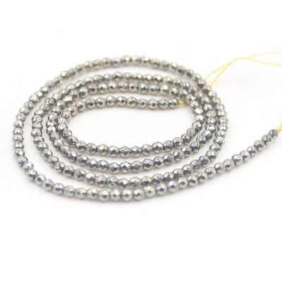 2mm Round Faceted Small Jewelry Loose Gemstone Beads Strand 15" Natural Stone for Necklace Bracelet DIY Design (#28 KC Gold Hematite)