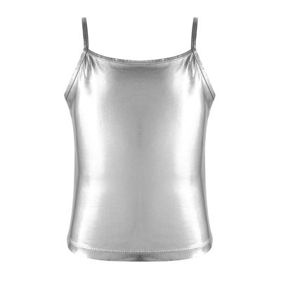 Agoky Kids Girls Cami Metallic Dance Camisole Tank Top Stage Performance Dancewear Costume Racerback Casual Top (8, Silver)