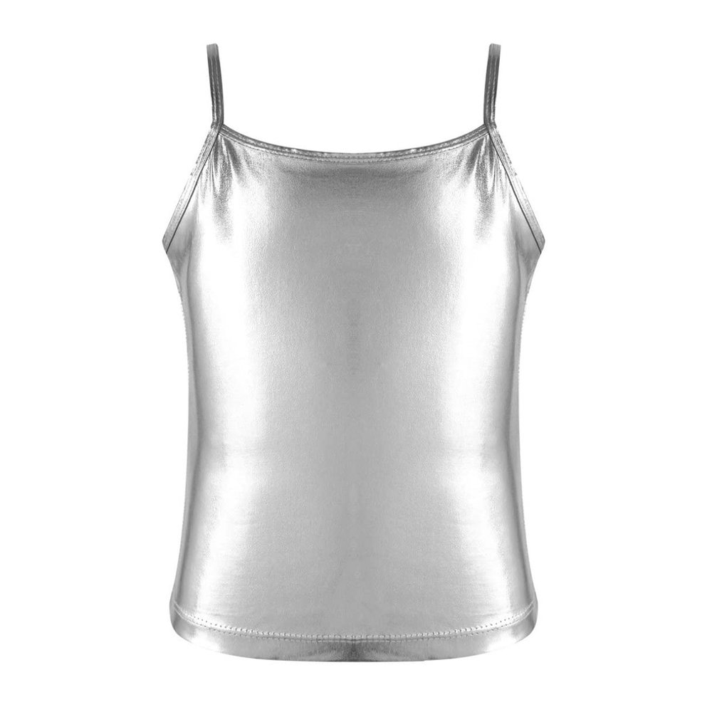 Agoky Kids Girls Cami Metallic Dance Camisole Tank Top Stage Performance Dancewear Costume Racerback Casual Top (8, Silver)