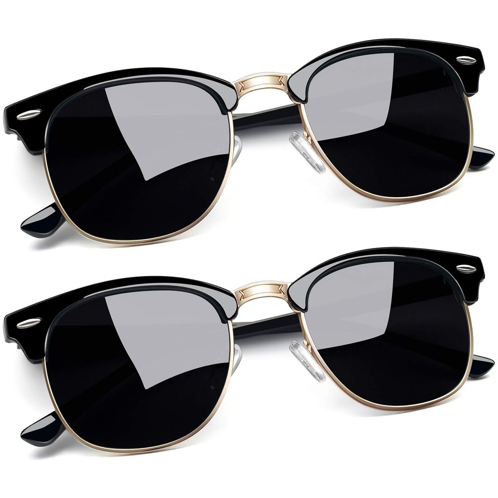 Joopin Semi-Rimless Sunglasses 2 Pack Gold Black Shades for Women Men Horn Rimmed Sun Glasses Polarized UV Protection Browline
