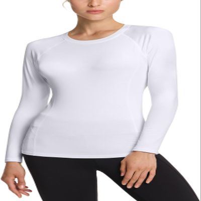 TSLA Women's Thermal Long Sleeve Tops, Mock Turtle & Crew Neck Shirts, Fleece Lined Compression Base Layer, Round Neck Heatlock White, Medium