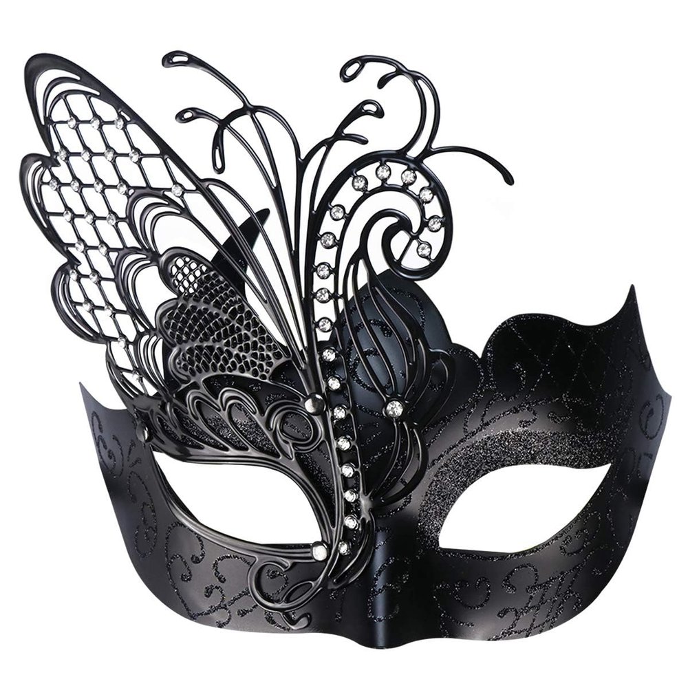 Coddsmz Mysterious Venetian Butterfly Lady Masquerade Halloween Party Mask (Black-2)
