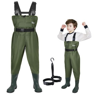 Ouzong Kids Chest Waders for Toddler Children Waterproof Youth Fishing Waders for Boys Girls Neoprene Hunting Waders with Insulated Boots(Green,4-5T)