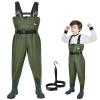 Ouzong Kids Chest Waders for Toddler Children Waterproof Youth Fishing Waders for Boys Girls Neoprene Hunting Waders with Insulated Boots(Green,4-5T) view 1