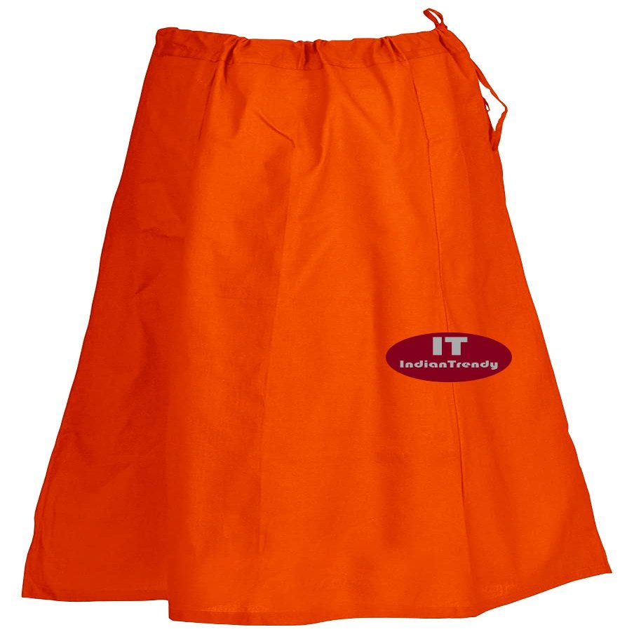 Indian Trendy Sari Petticoat Cotton Stitched Adjustable Waist Saree Underskirt Lining Skirt - One Size - Orange