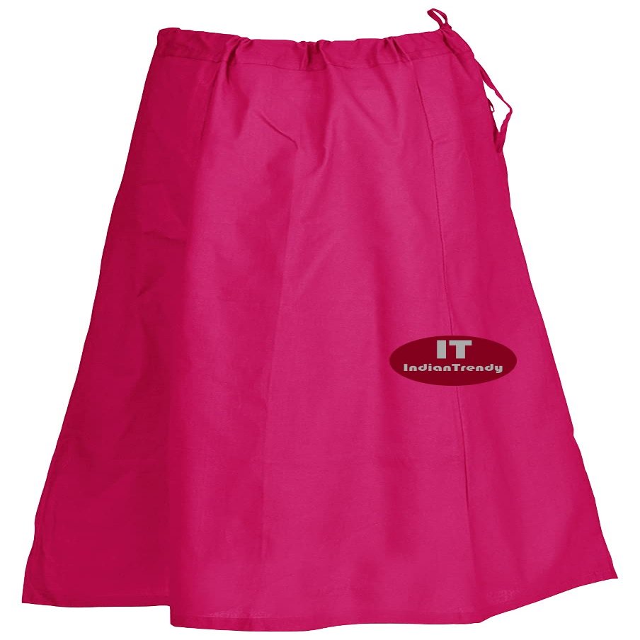 Indian Trendy Sari Petticoat Cotton Stitched Adjustable Waist Saree Underskirt Lining Skirt - One Size - Deep Pink