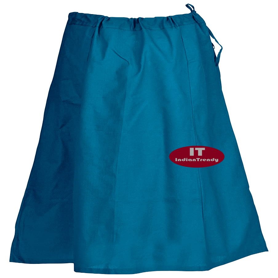 Indian Trendy Sari Petticoat Cotton Stitched Adjustable Waist Saree Underskirt Lining Skirt - One Size - Dodger Blue
