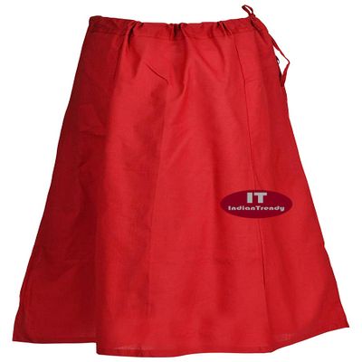 Indian Trendy Sari Petticoat Cotton Stitched Adjustable Waist Saree Underskirt Lining Skirt - One Size - Red