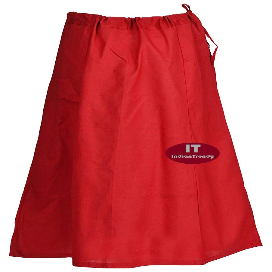 Indian Trendy Sari Petticoat Cotton Stitched Adjustable Waist Saree Underskirt Lining Skirt - One Size - Red
