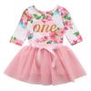 Baby Girls' 1st Birthday Tutu Dress Sleeveless Floral Romper Top Lace Skirt Clothes Easter Outfit 2Pcs (Pink-Long Sleeve, 12-18M) view 1